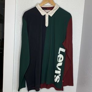 Levi's long sleeve polo shirt block colorblock green red black cotton blend 2XL